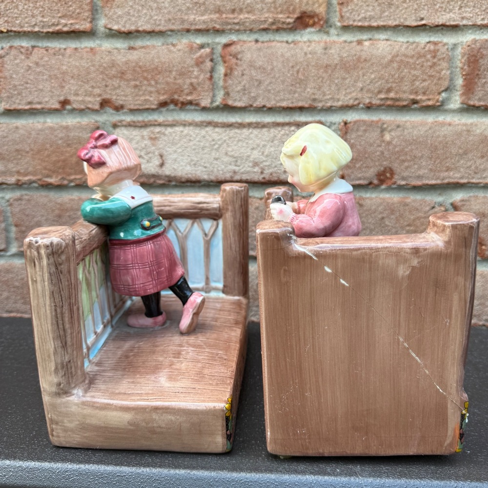 Mary Engelbreit Bookends Kids Girls Dog Brown Make A Wish Vintage Ceramic Decor - Picture 16 of 16